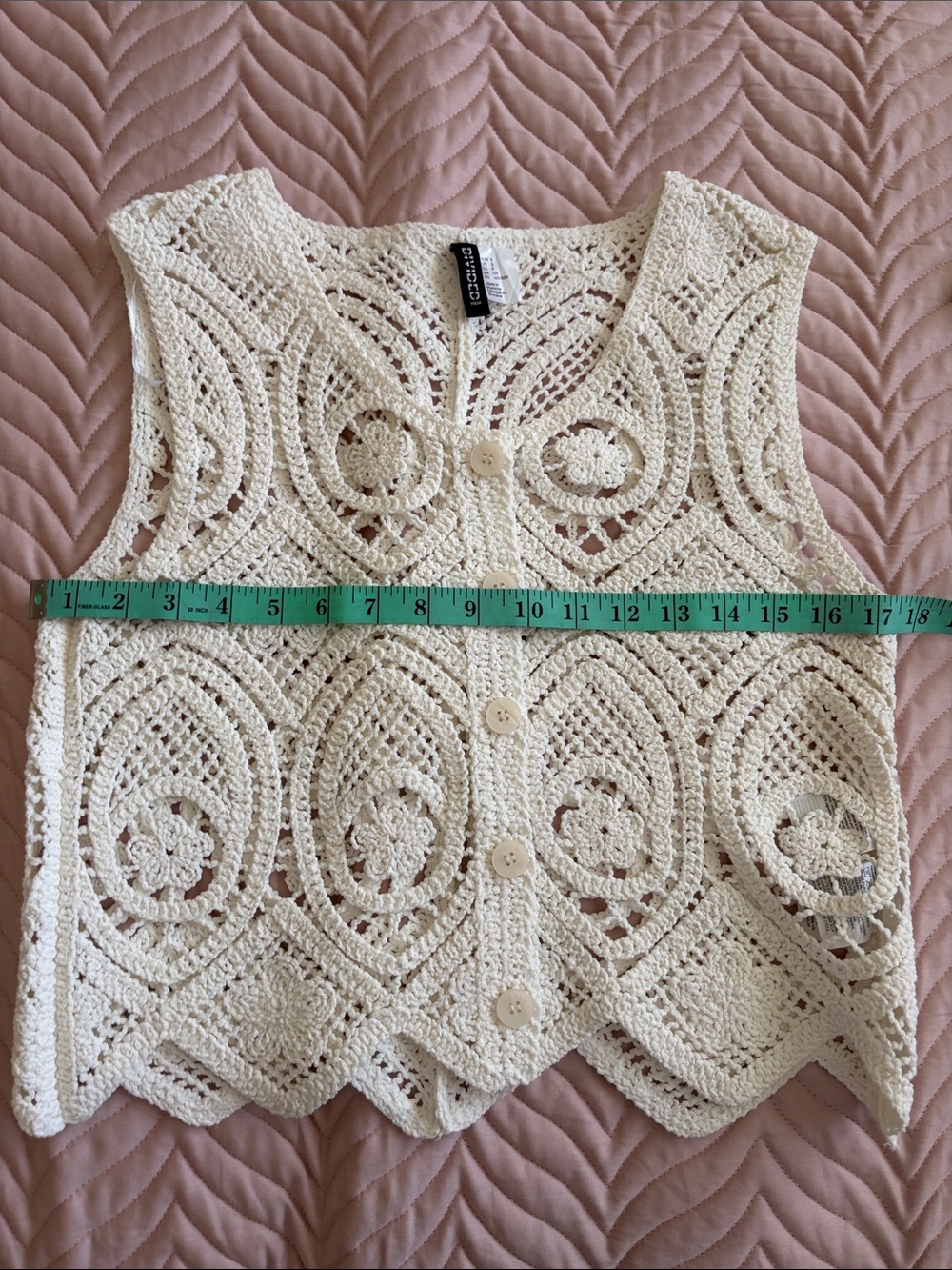 H&M White Crochet Cotton Vest Button Front Boho Sleeveless Top Size S - Picture 7 of 11